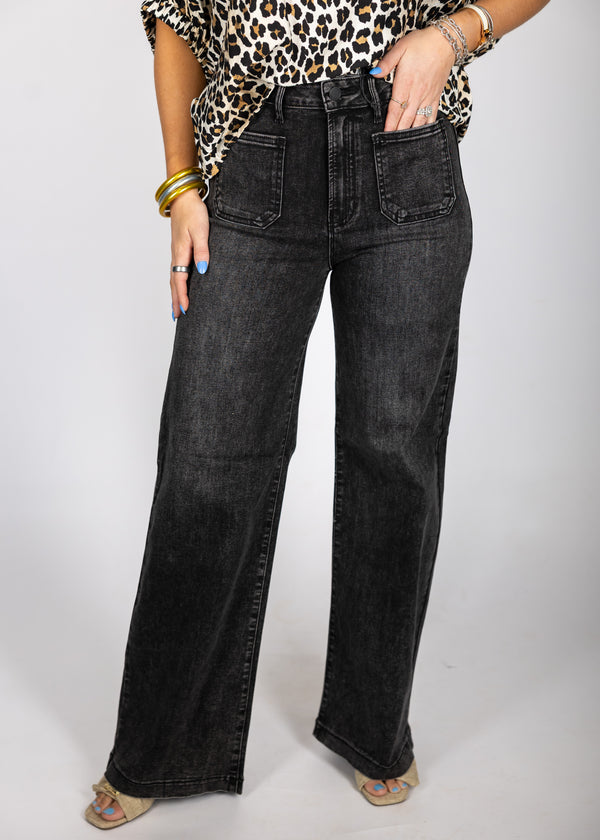 Washed Black Mini Patch Pocket Pants