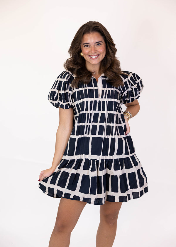 Navy Tile Mini Dress