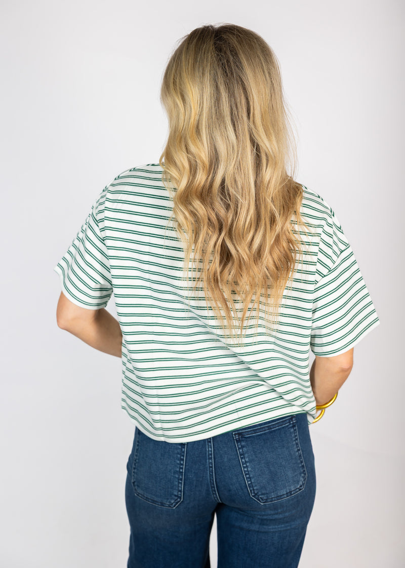 Boyfriend Top: Green Stripe