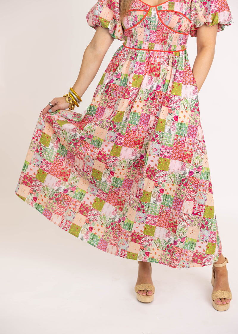 Pink Patchwork Midi Dress