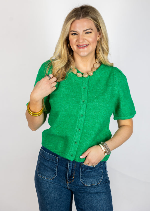 Apple Green Short Sleeve Cardigan