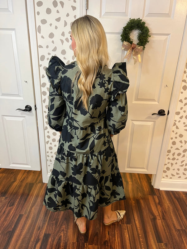 Olive Floral Priscilla Dress