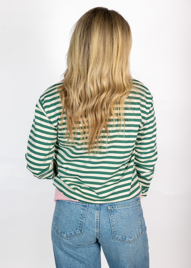 Green/Pink Striped Pullover Top