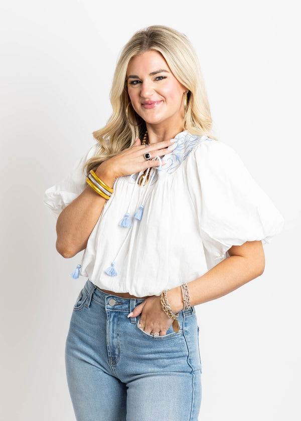 Baby Blue Embroidered Top