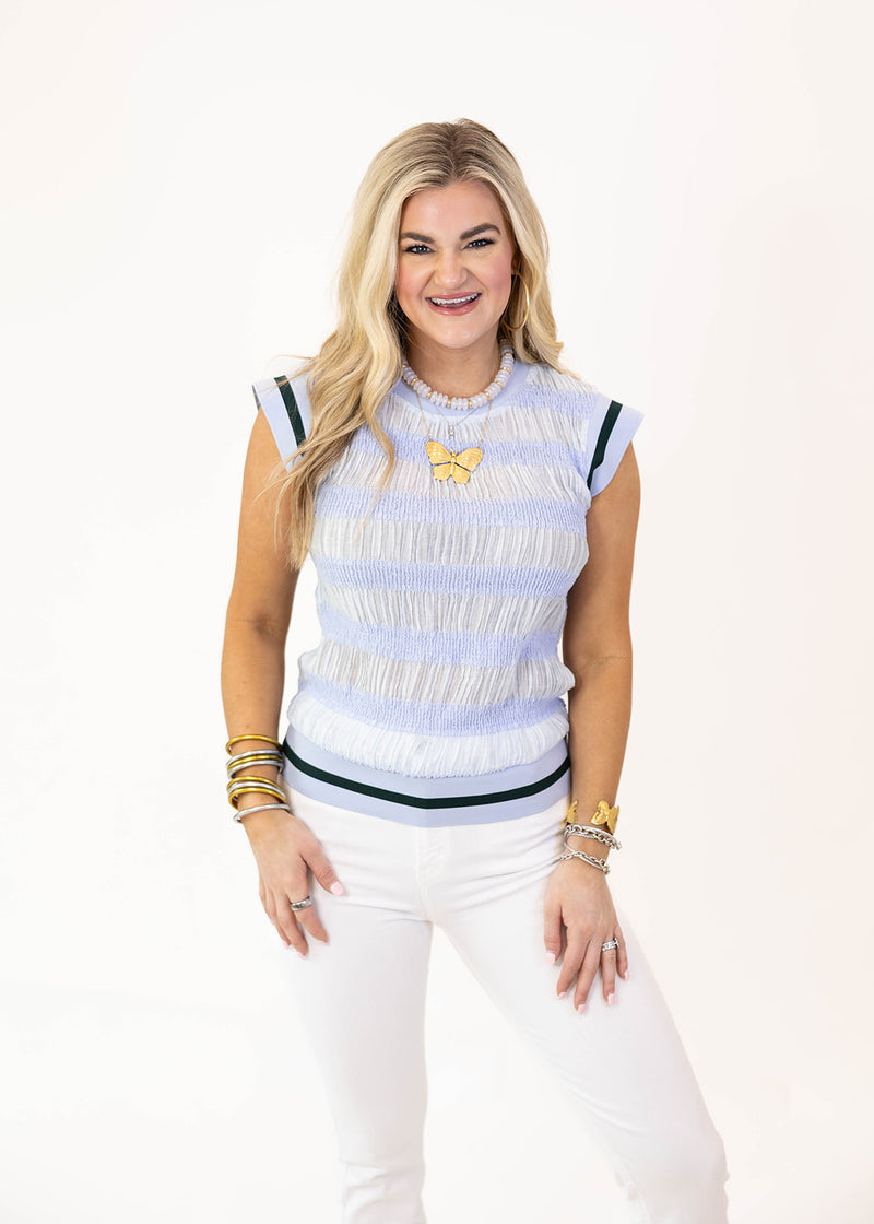 Banded Blue Top