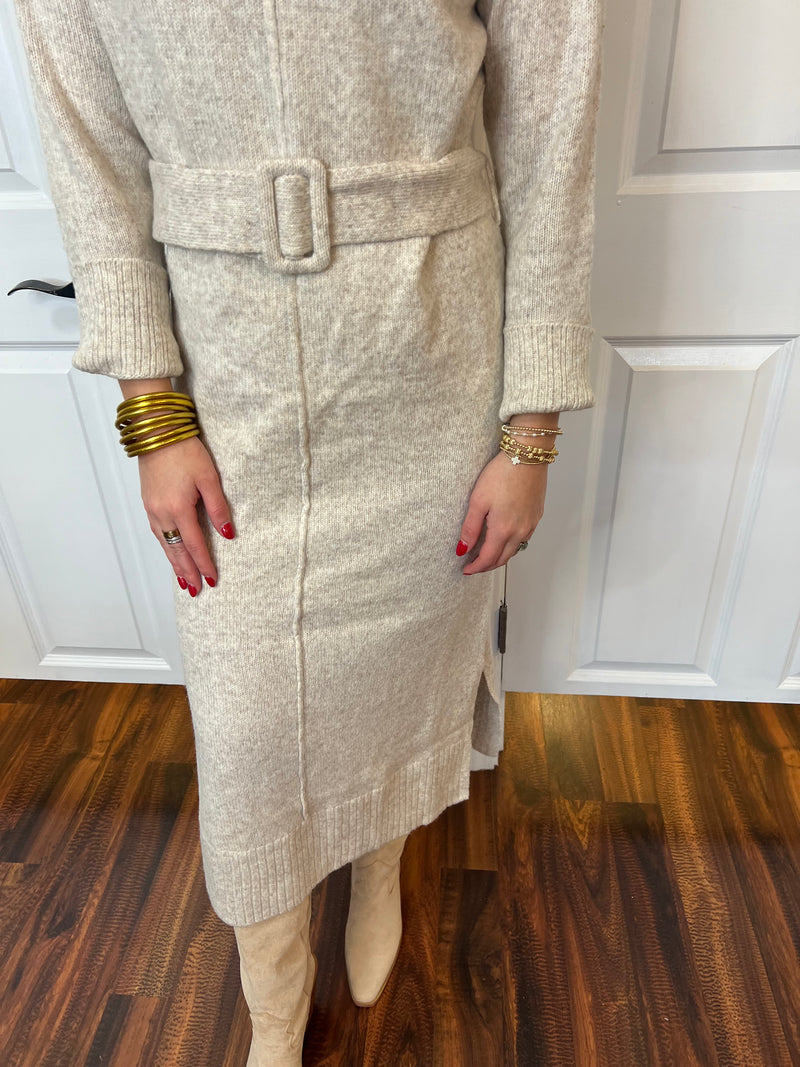 Oatmeal Mock Neck Midi Dress