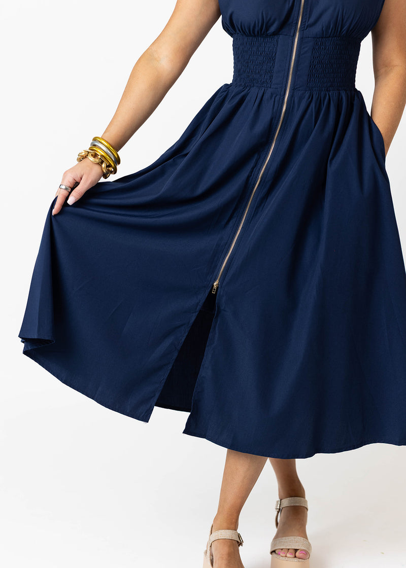 Zipper Waist Midi Dress