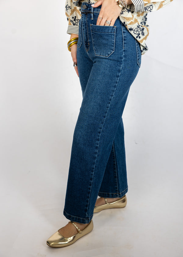 Dark Denim Patch Pocket Wide Leg Jean