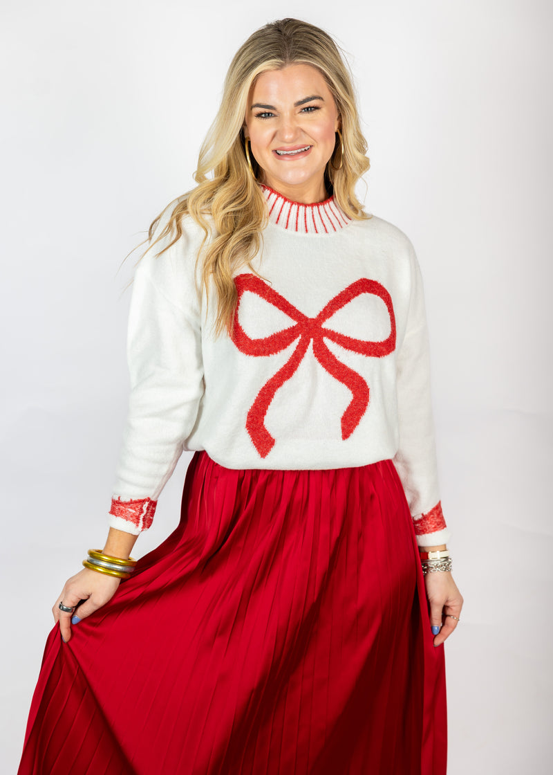 Red Pleated Midi Skirt