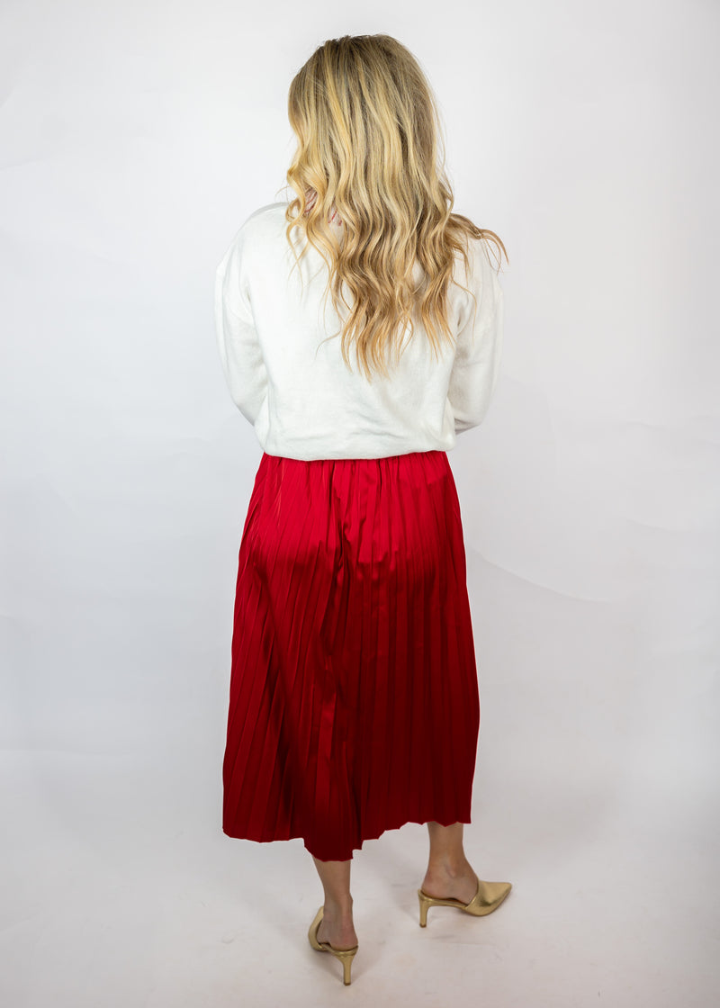 Red Pleated Midi Skirt