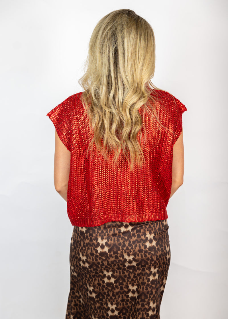 Red Shimmer Mock Neck Sweater