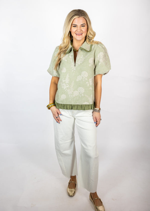 Sage Floral Velvet Top