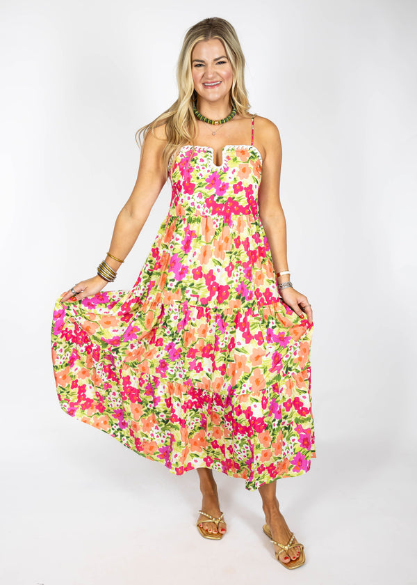 Vibrant Petal Maxi Dress