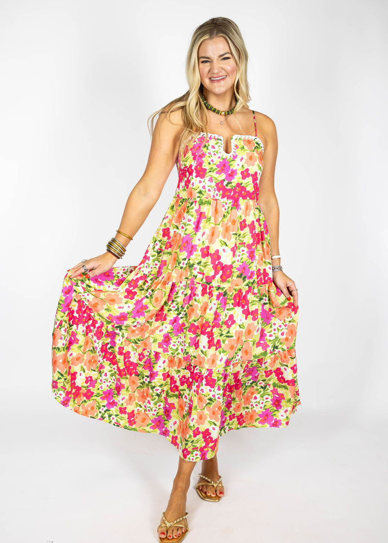 Vibrant Petal Maxi Dress
