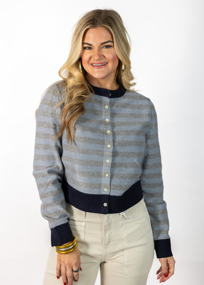 Blue/Grey Stripe Cardigan