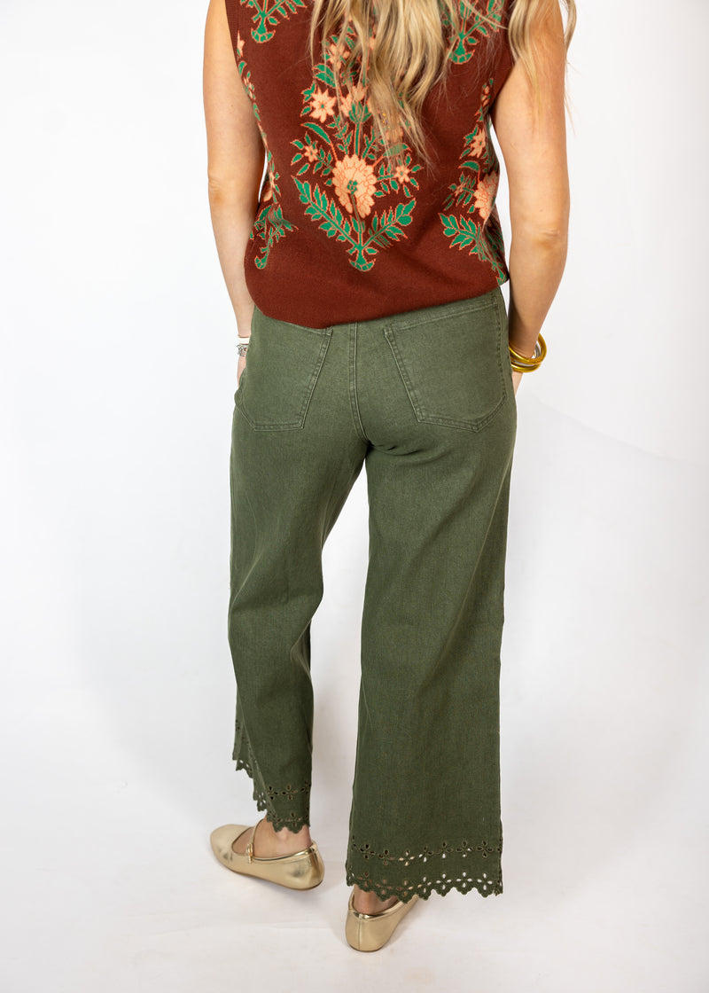 Eyelet Hem Olive Pants