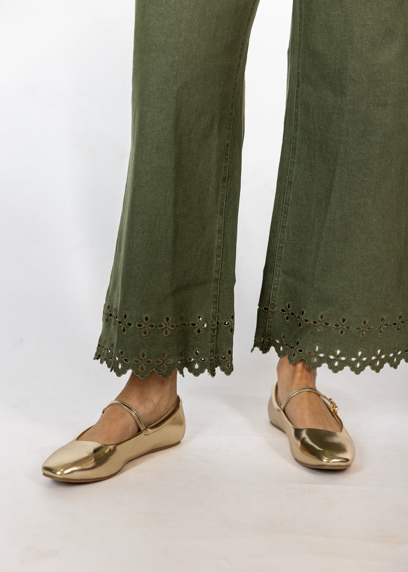 Eyelet Hem Olive Pants