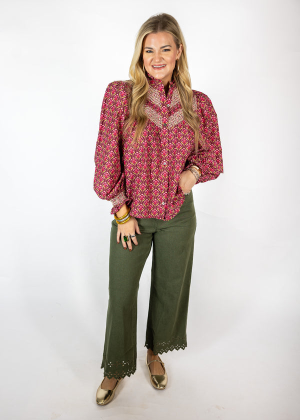 Wine Smocked Top