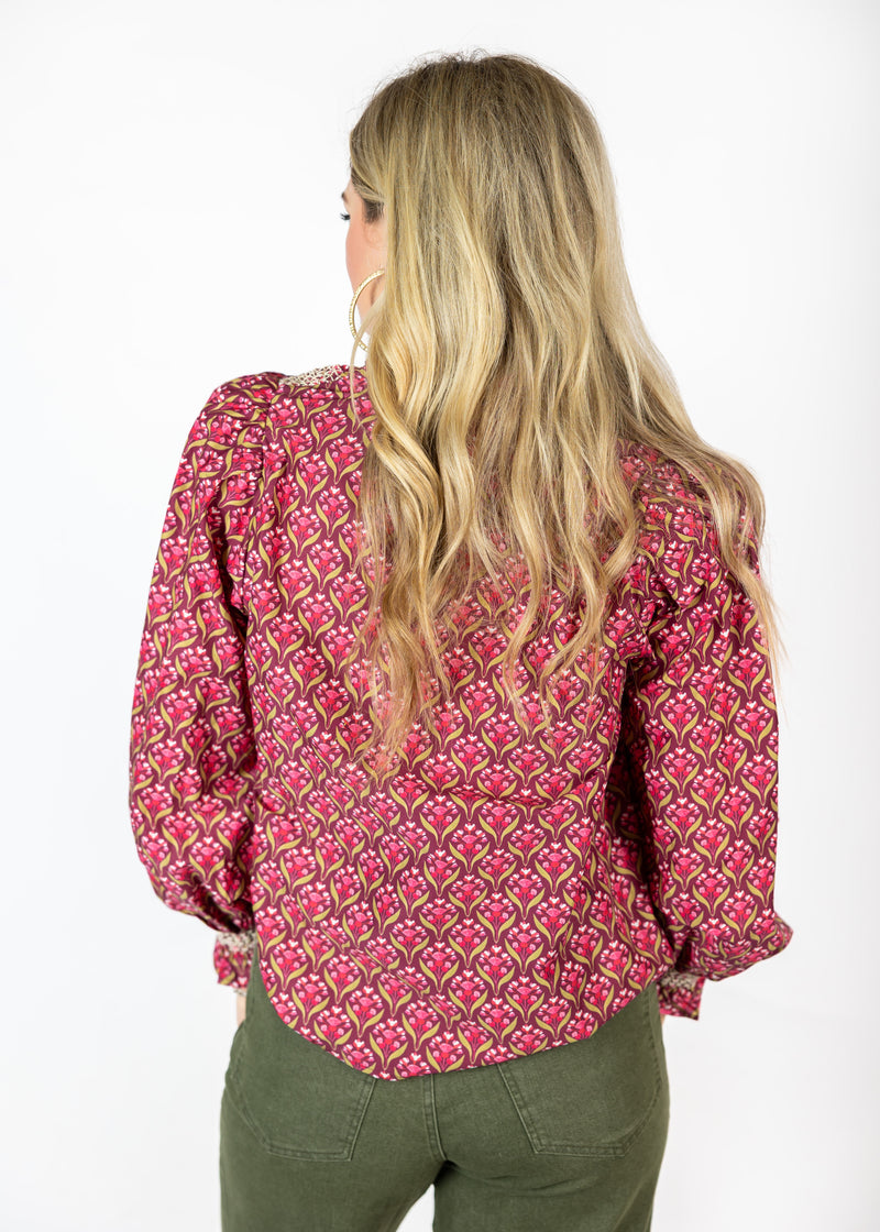Wine Smocked Top
