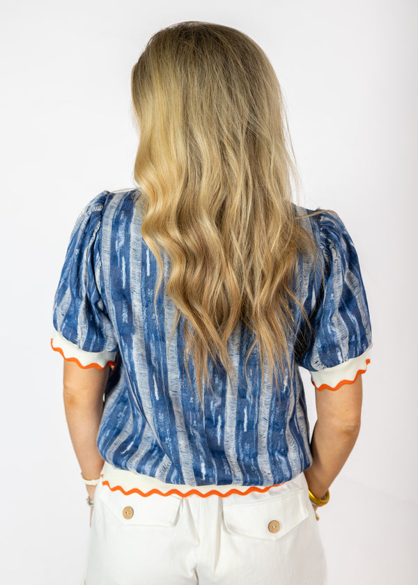 Denim Blue & Orange Top