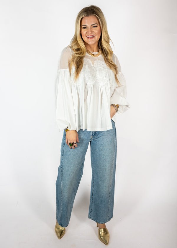 Off White Lace Applique Top