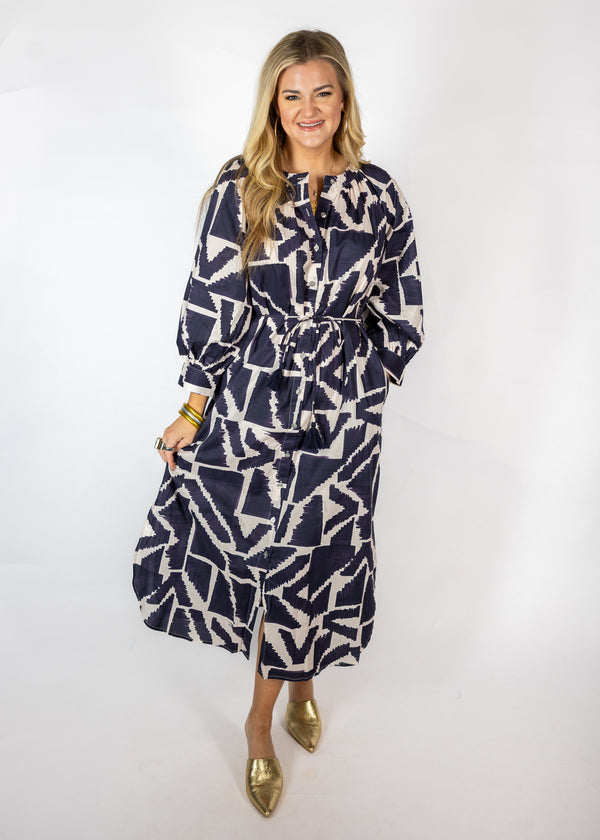 Navy Aztec Midi/Maxi Dress