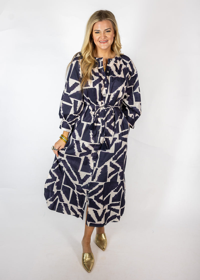 Navy Aztec Midi/Maxi Dress