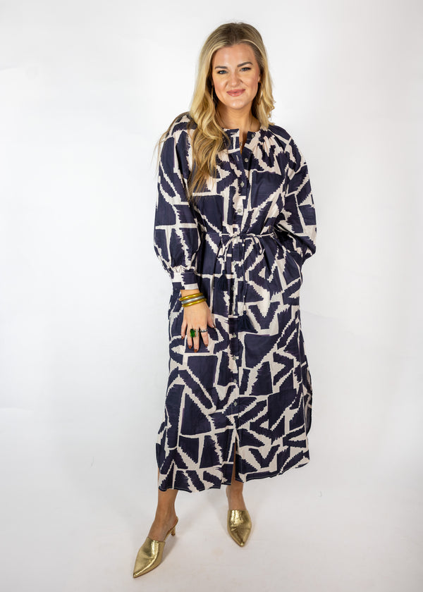 Navy Aztec Midi/Maxi Dress