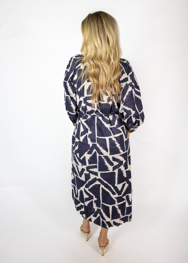 Navy Aztec Midi/Maxi Dress