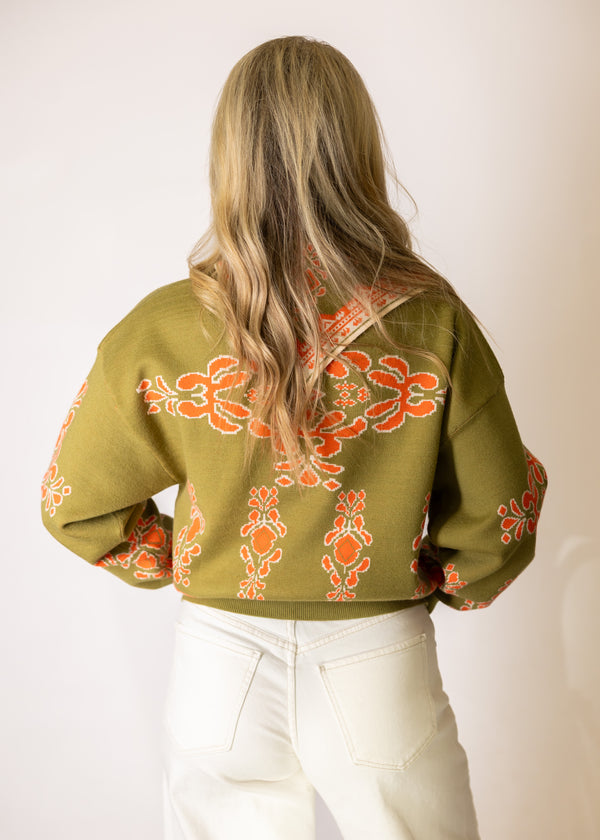 Olive & Orange Paisley Print Sweater