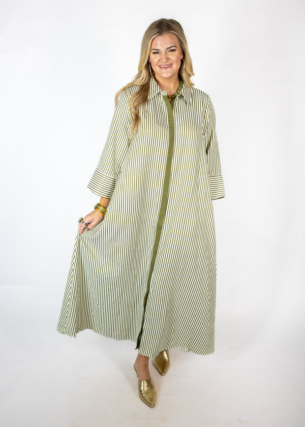 Olive Striped Oversized Maxi Dress