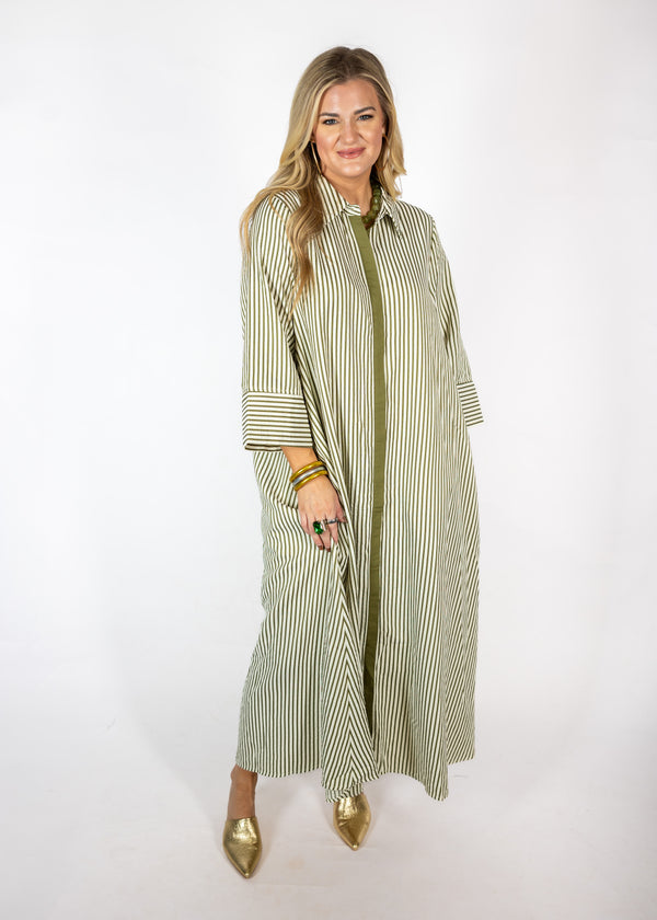 Olive Striped Oversized Maxi Dress