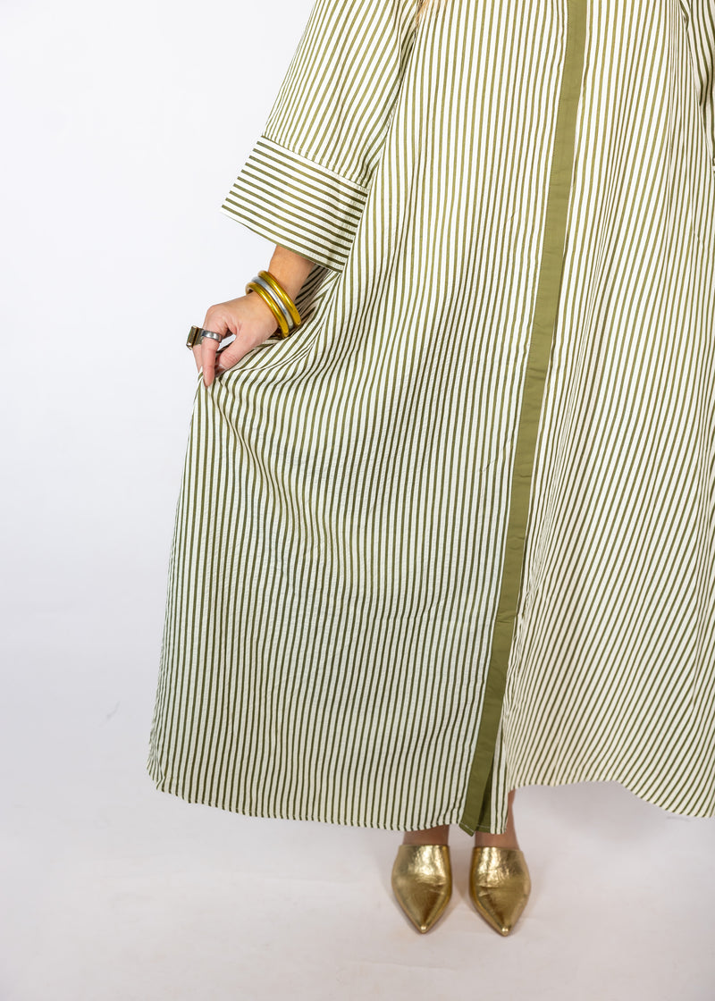 Olive Striped Oversized Maxi Dress