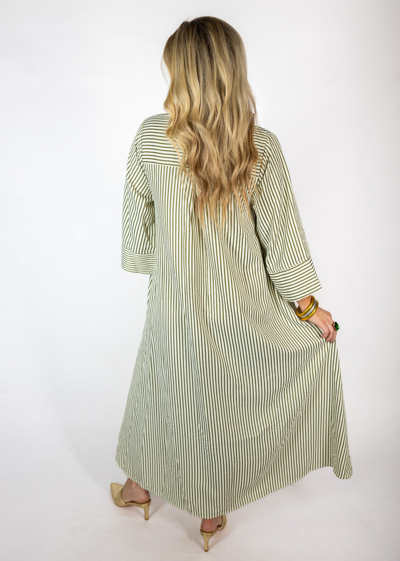 Olive Striped Oversized Maxi Dress