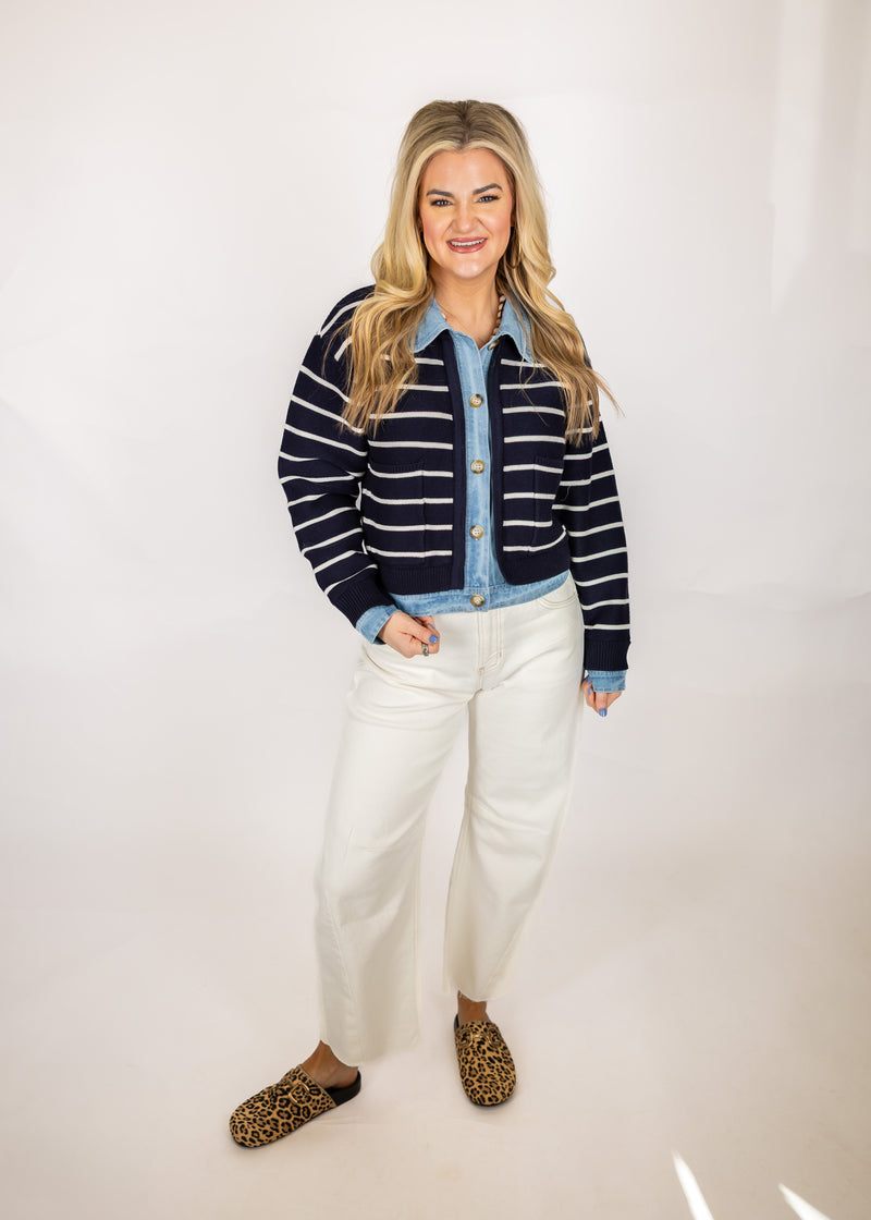 Navy Stripe & Denim Cadigan