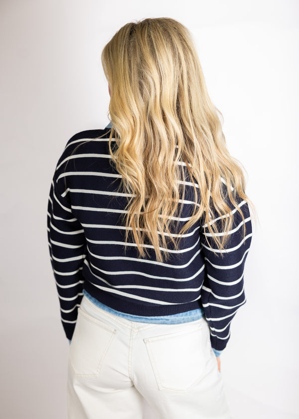 Navy Stripe & Denim Cadigan