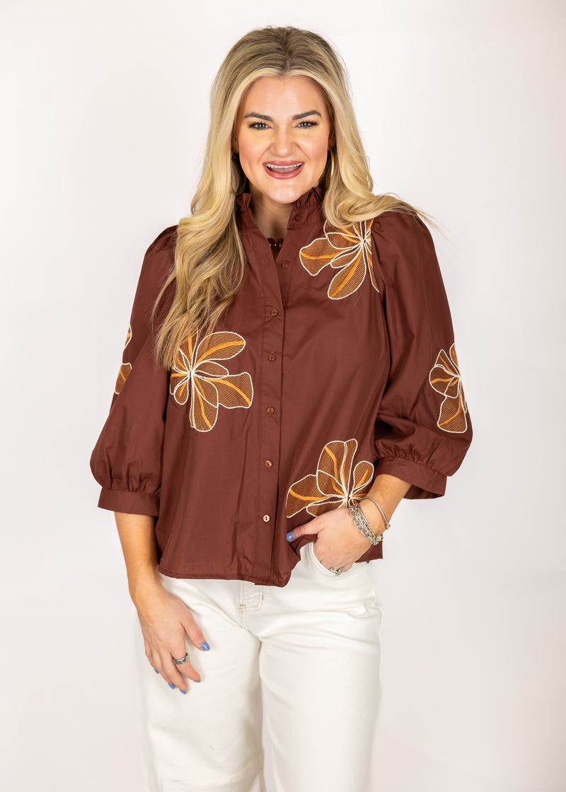 Chocolate Stitch Flower Top