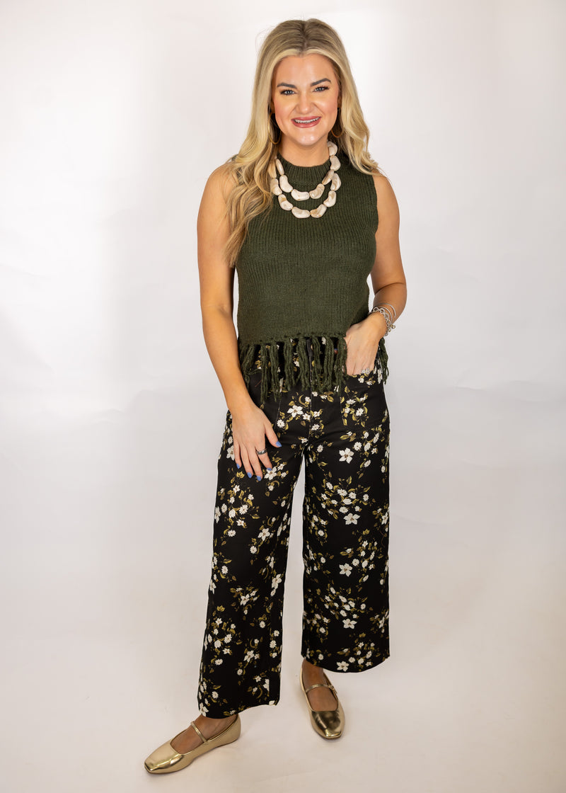 Olive Fringe Sweater Top