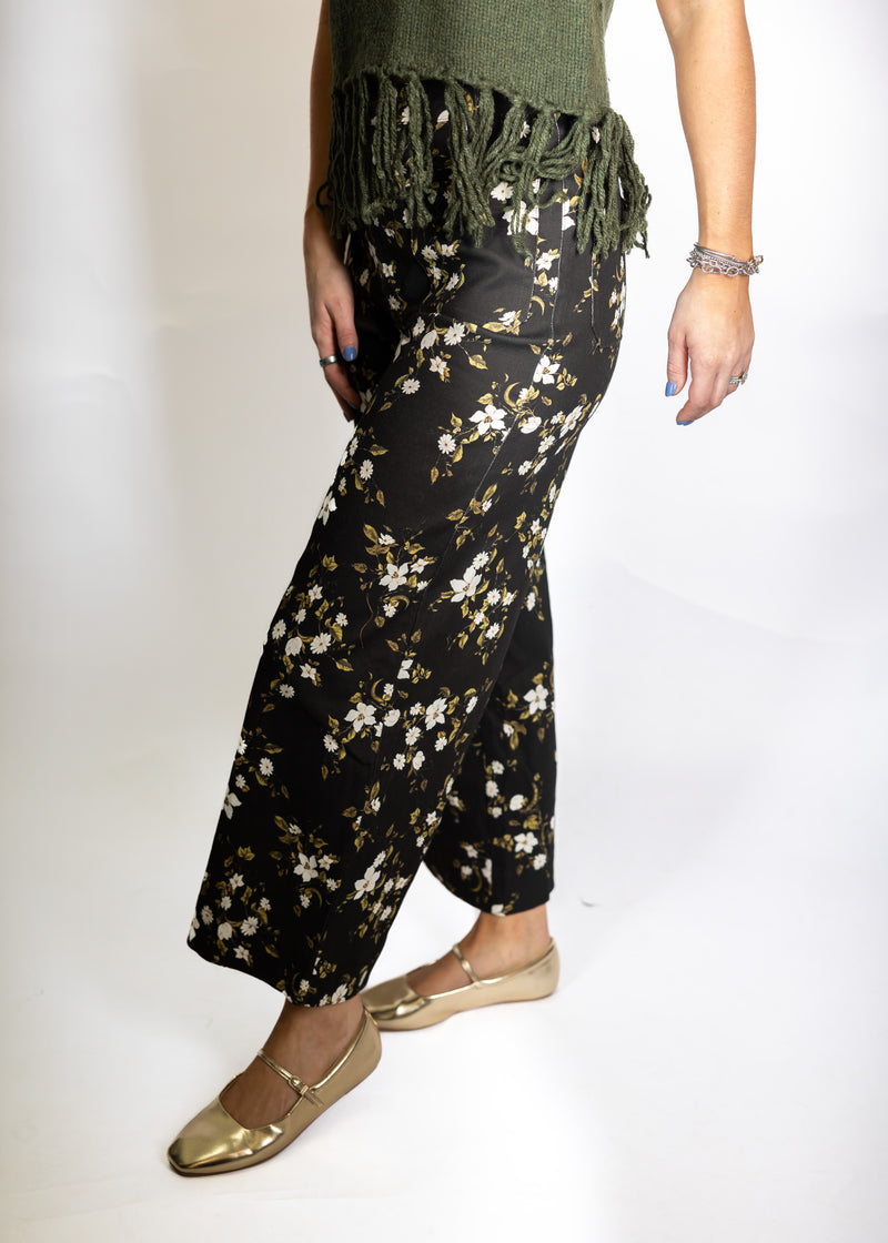 Black Floral Wide Leg Pants