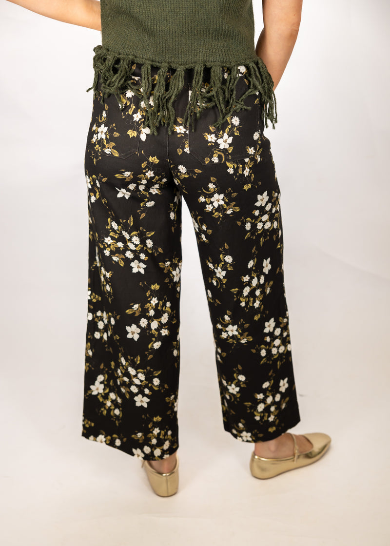 Black Floral Wide Leg Pants