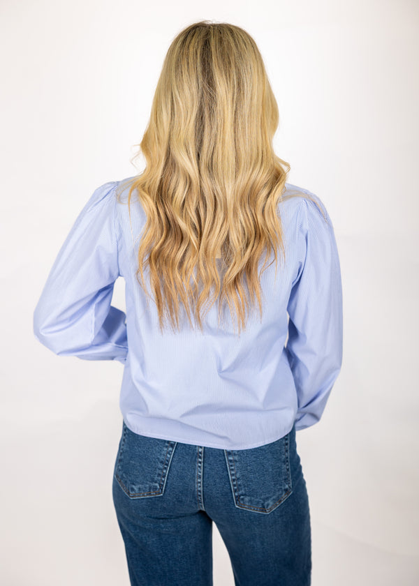 Blue Stripe Scalloped Collar Top