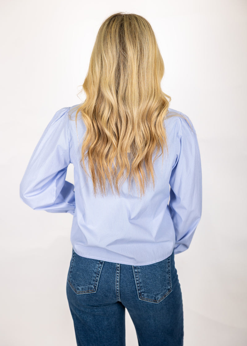 Blue Stripe Scalloped Collar Top