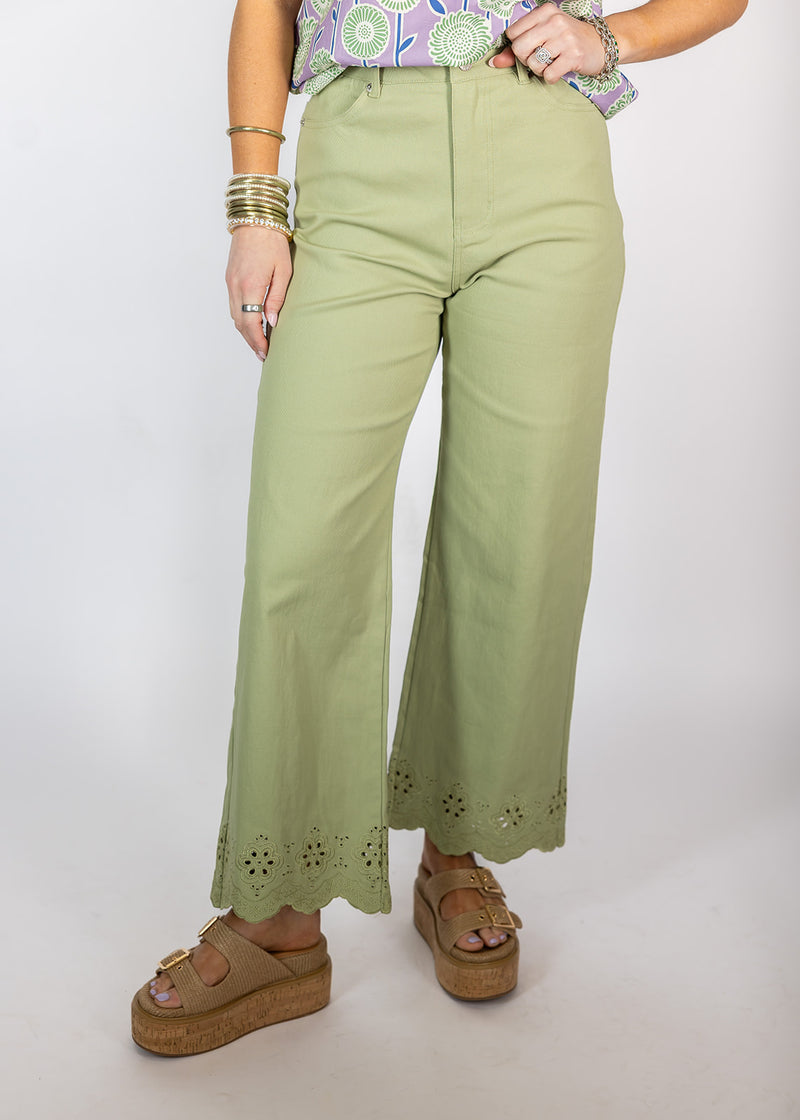 Sage Green Eyelet Hem Pants – Dish and Lily Statesboro