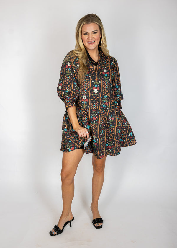 Multi Color Fall Pattern Mini Dress