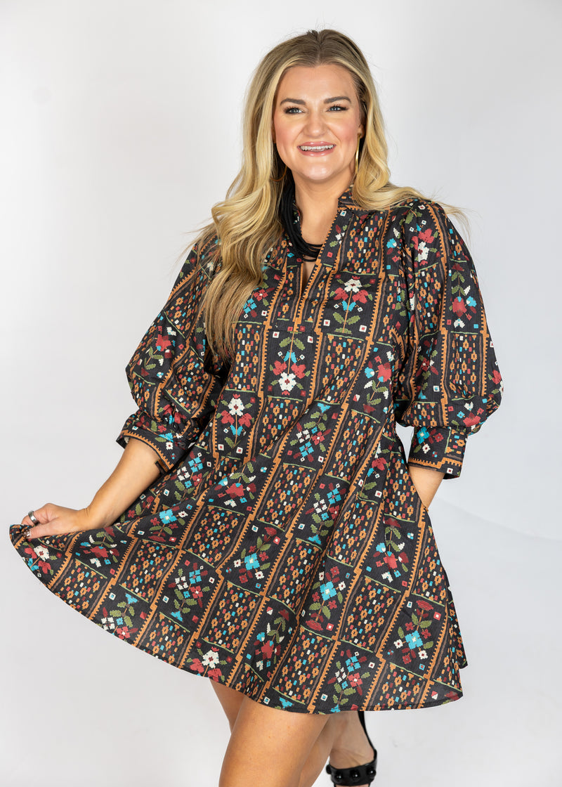 Multi Color Fall Pattern Mini Dress