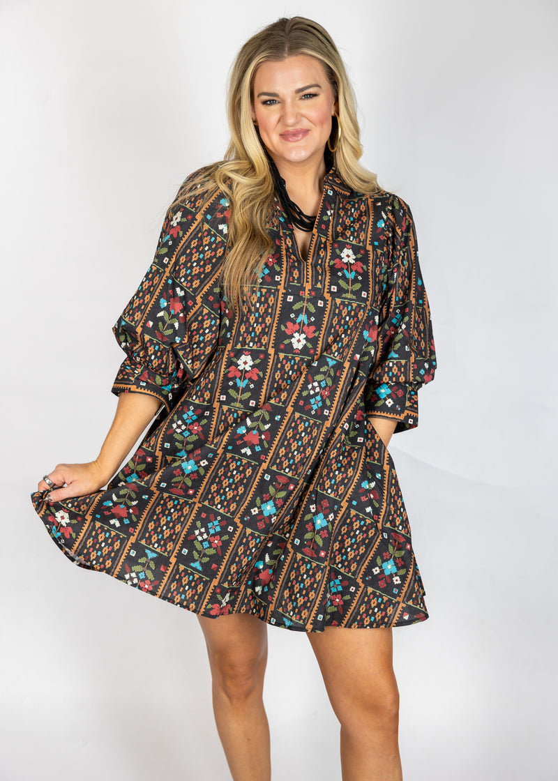 Multi Color Fall Pattern Mini Dress