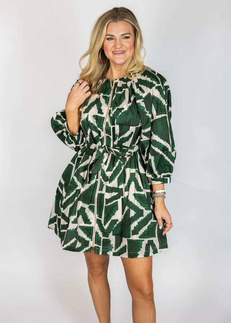 Hunter Abstract Front Zip Mini Dress