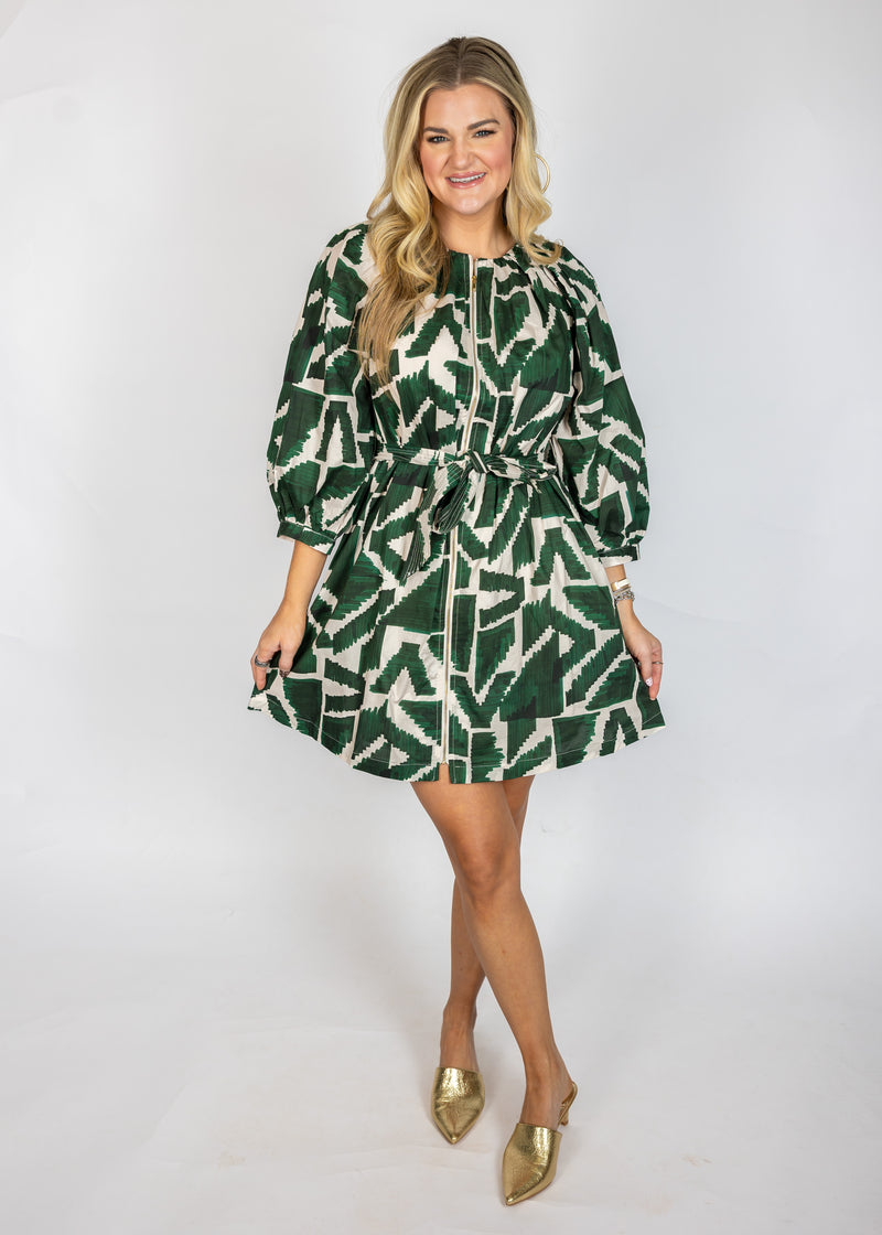 Hunter Abstract Front Zip Mini Dress