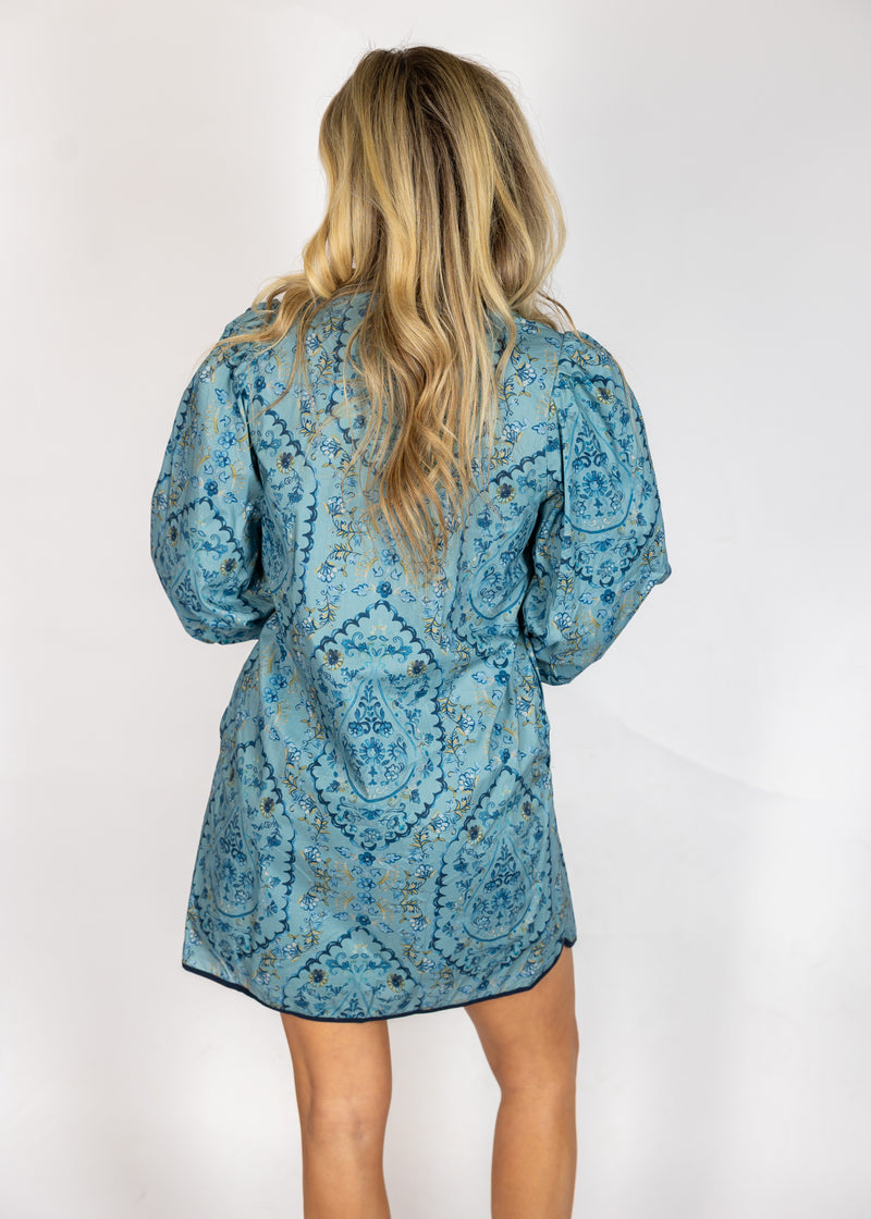 Slate Blue Front Zip Mini Dress