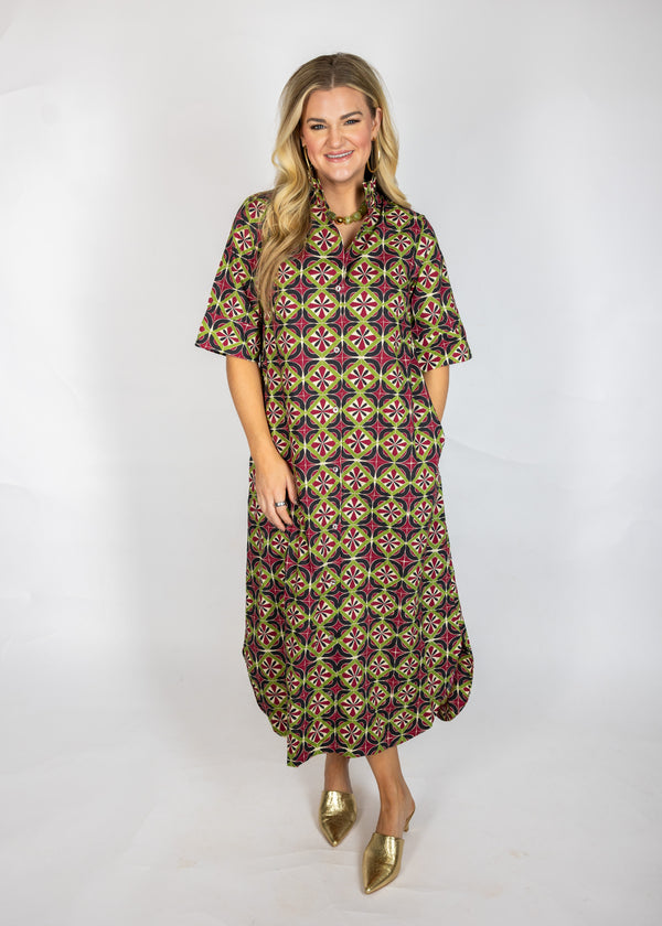 Wine, Lime, & Navy Maxi Dress